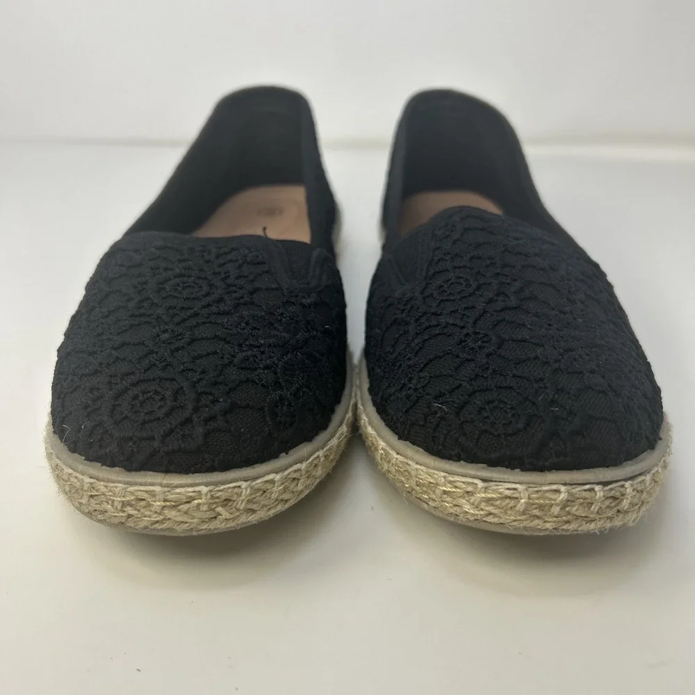 POVOGER Women's Size 11 Black Floral Lace Espadrille Flats Slip On Loafers NEW